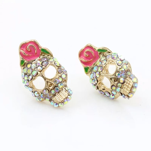 Rhinestone skull earrings NEW - Picture 3 of 4
